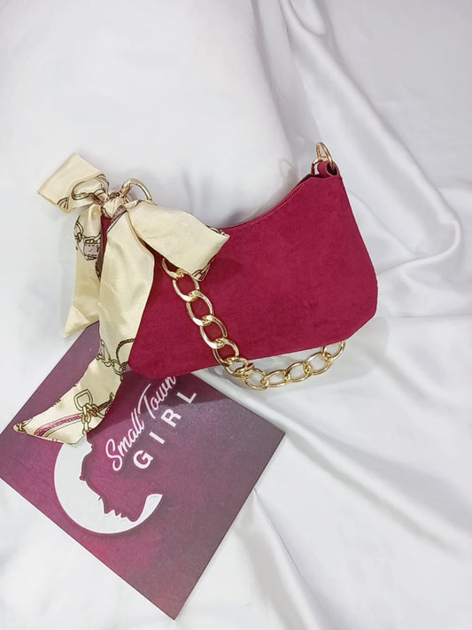 Velvet PU Mini Handbag – Zipper & Metal Strap (B137)